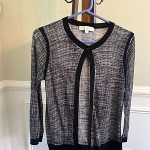 LOFT Black and White Textured Sheer Cardigan